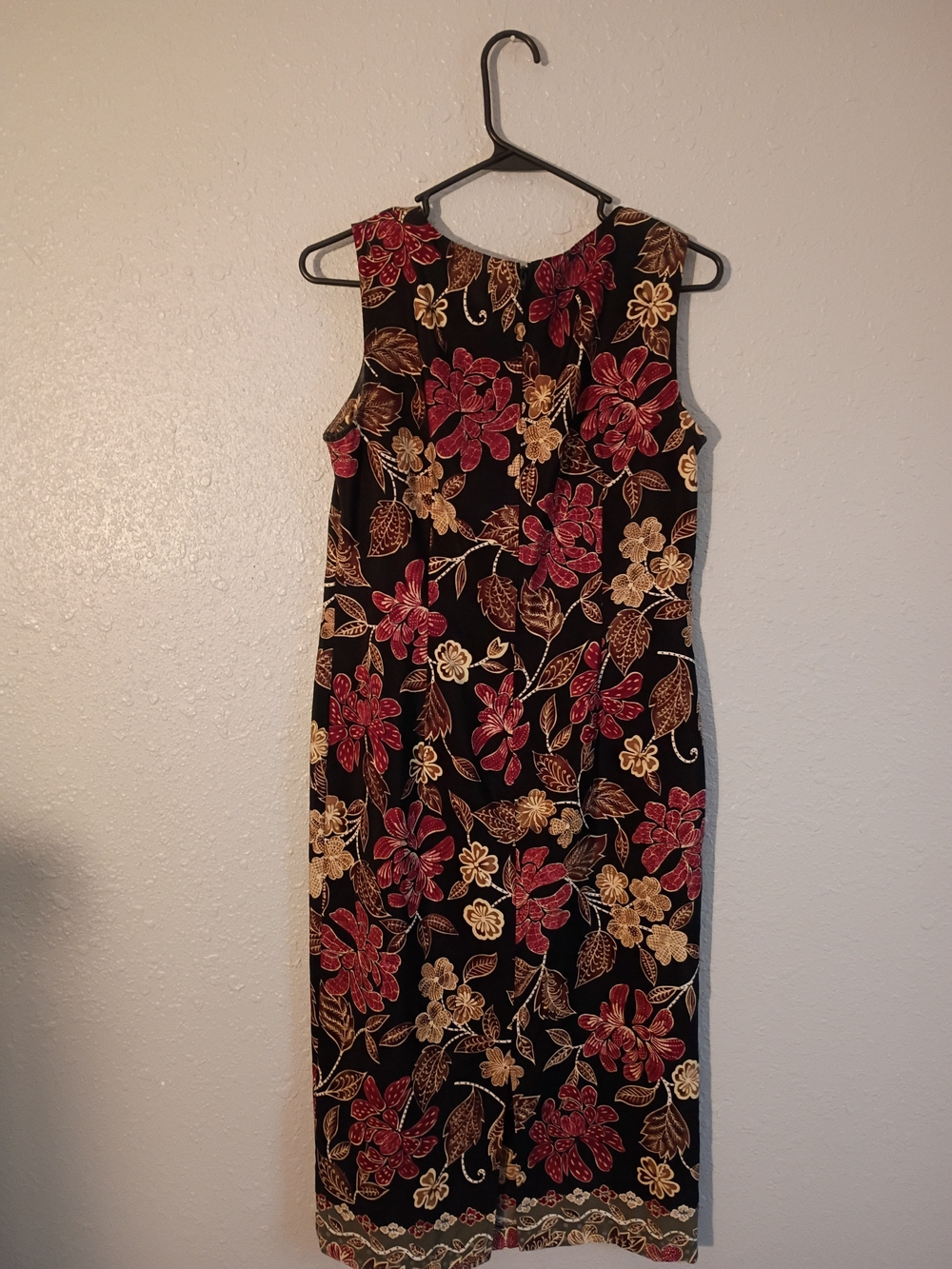 Kathie Lee Collection Black Midi Dress with Red & Gold Floral Print